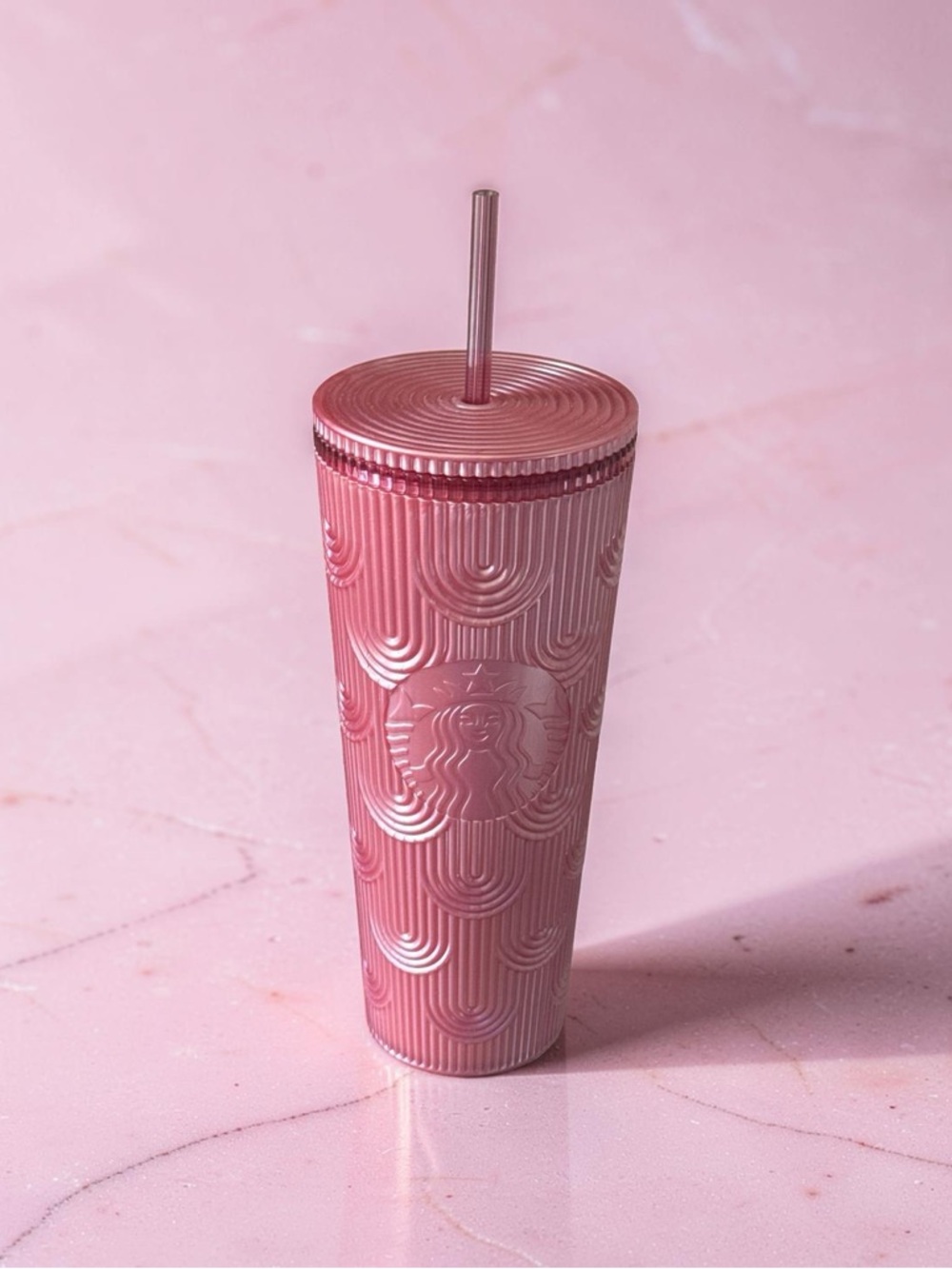 Starbucks 2023 Dusty Rose Shimmer Shell Tumbler with Straw
